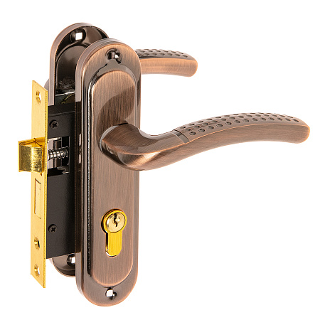 Замок врезной 50мм ключ/ключ,медь,плоский ригель 0827/60-AC Avers *1/24