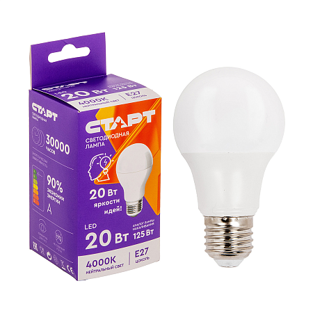 Лампа светодиодная 20W Е27 груша 4К нейтральный Старт LEDGLSE27 20W 40 ПР *10/100