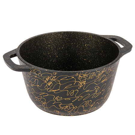 Кастрюля алюмин. антипригарная "Kukmara" "Грация" черный/золото 2,5л Стекл.кр. кчз25а *1/3