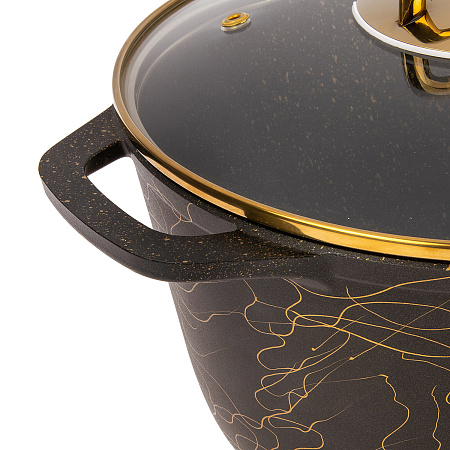 Кастрюля алюмин. антипригарная "Kukmara" "Грация" черный/золото 3,5л Стекл.кр. кчз35а *1/3