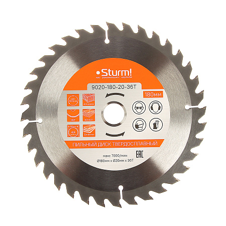Диск пильный 180*20,0мм 36 зубьев по дереву (9020-180-20-36Т) Sturm *1/50