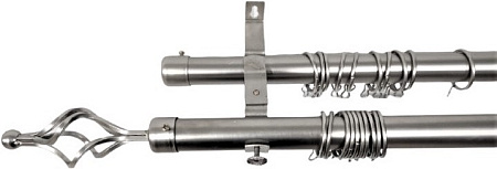 Карниз кованый раздвижной d28мм 2-рядный сатин/серебро, наконечники Сетка 1,6-3,0 Joreven *1