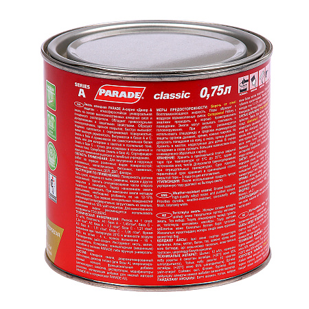 Эмаль алкидная белая полуматовая 0,75 л PARADE А2 универсальная  база C***   *1/12/576