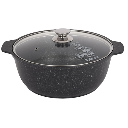 Кастрюля алюмин. антипригарная "Kukmara" "Мраморная" темный "жаровня" 4,0л Стекл.кр. жмт42а *1/4