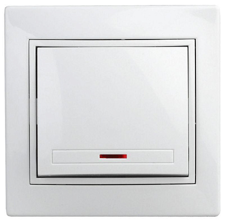 Выключатель "Intro Plano" СП 1кл. белый с подсветкой 10А-250В IP20 1-102-01 *10/200