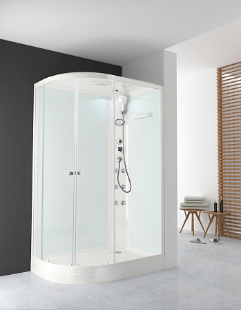 Кабина душевая120*80*218 Delight128R поддон низкий стекло матовое, б/эл, ст.белые DOMANI-Spa