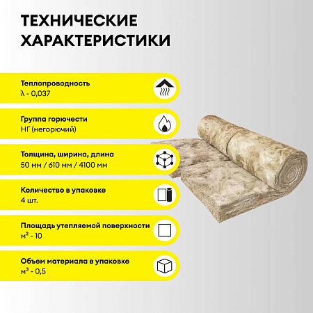 Теплоизоляция "VETONIT"  ПРОФИ ТВИН 50*610*4100 (4мата 10м2/0,5м3) /Е *7/42