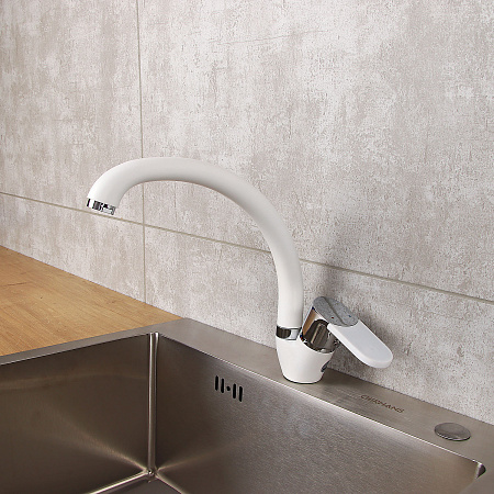 Смеситель для кухни Potato P59223-7 высокий излив (белый, хром) *1/10