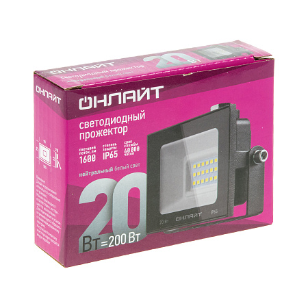Прожектор светодиодный 20Вт 4,0K IP65 холодный Онлайт OFL-20-4K-BL-IP65-LED 61946 *1/50