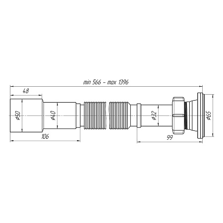 Слив гофрированный 1 1/4" Ани 40*50 удлиненный К 216 (541-1371) *1/60
