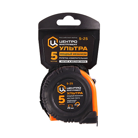 Рулетка  5м х25мм резино-пластик.корпус стальная лента фиксатор магнит арт.Ультра 5М-25ММ ЦИ*1/12/72