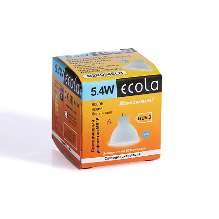 Лампа светодиодная 5,4W-220V GU5.3 MR16 6,5K холодный матовая Ecola 48x50 M2RD54ELB *10/100