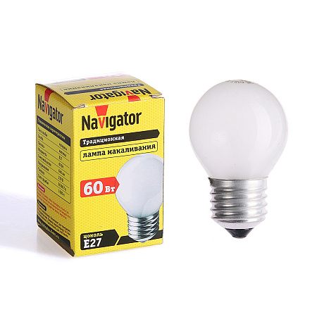 Лампа накаливания 60W Е27 шар матовая Navigator 94313 *10/100