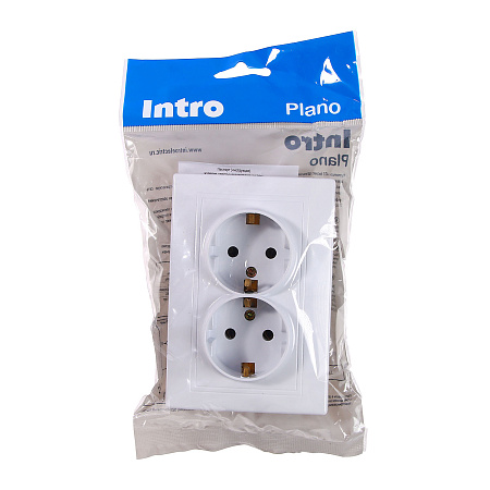 Розетка "Intro Plano" СП 2-мест.белый с/з 2X2P+E Schuko 16А-250В IP20 1-205-01 *10/100