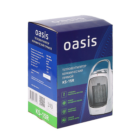Тепловентилятор керамич. 1500Вт Оазис КS-15R 2 режима, защит. от перегрева, S обогрева до 15кв. *1/8