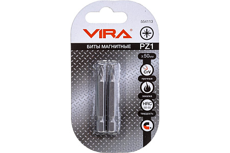 Бита крестовая PZ1х50мм (2шт) магнитная CR-V хвостовик1/4"Е (554113) VIRA *1
