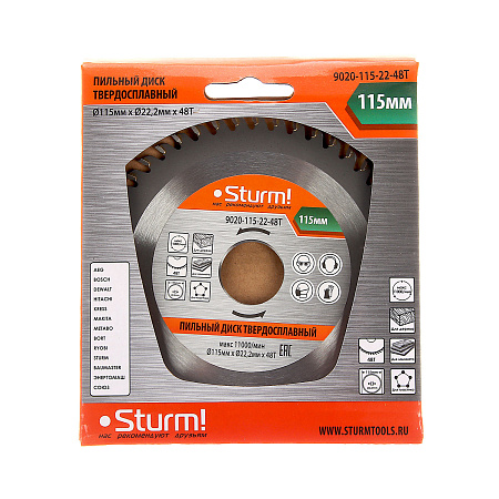 Диск пильный 115*22,2мм 48 зубьев по дереву (9020-115-22-48Т) Sturm  *1/50/100