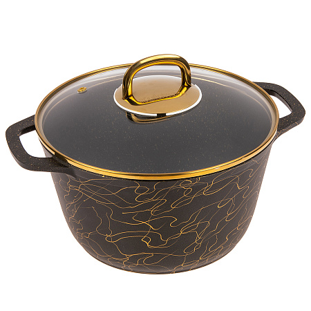 Кастрюля алюмин. антипригарная "Kukmara" "Грация" черный/золото 3,5л Стекл.кр. кчз35а *1/3