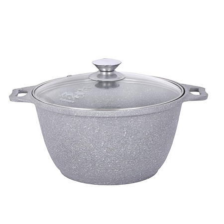 Кастрюля алюм. литая а/приг. Kukmara "Мраморная" светлый 3,0л Стекл.кр. кмс32а (Кукмор) *1/3