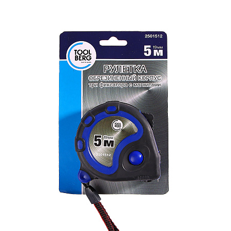 Рулетка  5м х19мм резино-пластик. корпус стальная лента фиксатор магнит арт.2501512 T4P *1/12/120