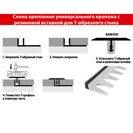 Крепеж универсальный для Т-обр. стыка с резиновой вставкой 900мм (8-12мм) 1/10