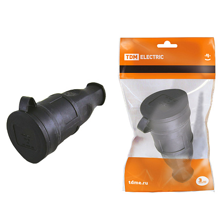 Розетка КАУЧУК переносная c заглушкой  2Р+РЕ 16А 250В TDM SQ0612-0002  *1/24/240