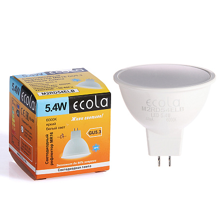 Лампа светодиодная 5,4W-220V GU5.3 MR16 6,5K холодный матовая Ecola 48x50 M2RD54ELB *10/100
