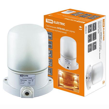 Светильник НПБ400  IP54 60Вт бел., настенно-потолочный, для сауны бани TDM SQ0303-0048 *1/16