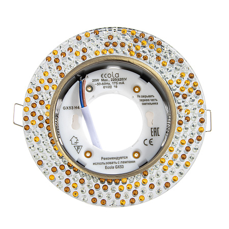 Светильник встраиваемый GX53 H4 5319 Ecola Glass Круг янтарь зерк/черн.бронза FQ53RMECB *10/30