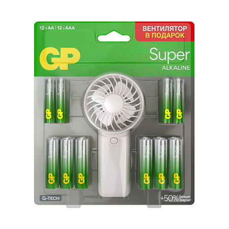 Элемент питания AA + AAA (LR06+LR03) GP Super Alkaline набор 12шт+12шт+вентилятор *1/576