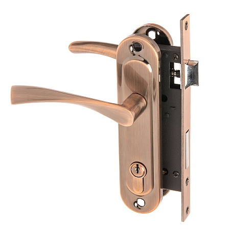 Замок врезной 70мм медь,плоский ригель 1223/60-AC Avers *1/20