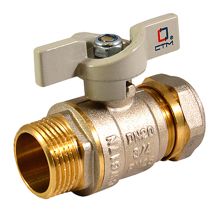 Кран шаровый 16х1/2"(Ø15) цанга/папа бабочка CTM (СТАНДАРТ) CWPM1216 (аналог КР788) *1/15/200