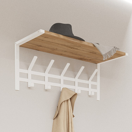 Вешалка настенная с полкой "Торонто 21Д" шир.670мм 5крючков с Дер. Белая ВСПТ21Д Б ("ЗМИ") *1