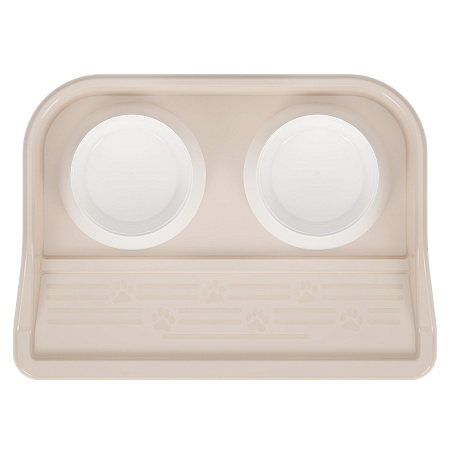 Миски для животных пластм. 2-е ёмкости на ПОДДОНЕ 410х300х60мм Бежевый М8631 *1/10