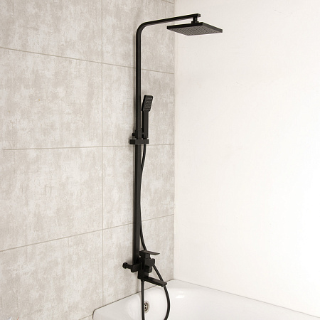 Смеситель д/ванны со стойкой для душа + ручной душ LEDEME L72433B черная *1