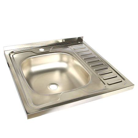 Мойка нерж. накладн.600х600х150мм 0,5 мм ЛЕВАЯ без сифона, выпуск 1 1/2"  *1/18