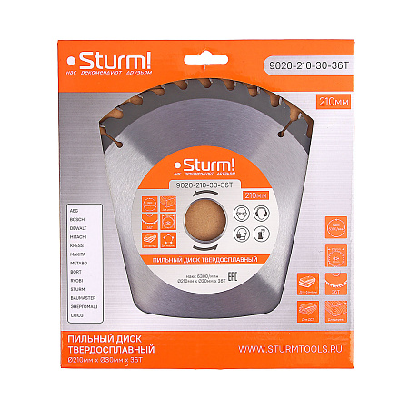 Диск пильный 210*30,0мм 36 зубьев по дереву (9020-210-30-36Т) Sturm *1/10/40