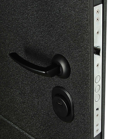 Дверь металлическая 8 см М3 черный шёлк, ПВХ белый, стекло черное 860х2050 ЛЕВАЯ Двери Гуд *1