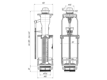 Арматура бачка (БЕЗ КЛАПАНА) кнопка/хром,  АНИ WС7010С  *1/30
