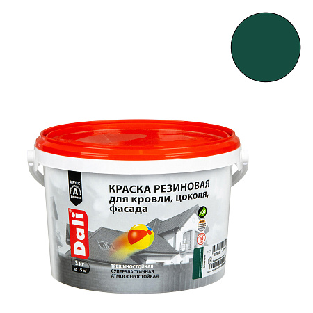 Краска резиновая для кровли цоколя фасада зеленая 3 кг DALI *1/120