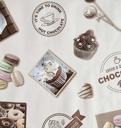 Клеёнка на нетканой основе "Dekorama" "Пирожное" на молочном шир.1,40м 072A *20