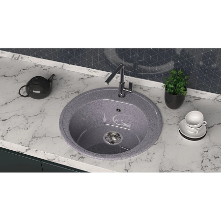 Мойка из искусственного камня круглая серая глянцевая AG7C3 500х180 AGATA *1