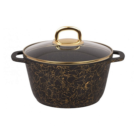Кастрюля алюмин. антипригарная "Kukmara" "Грация" черный/золото 3,5л Стекл.кр. кчз35а *1/3
