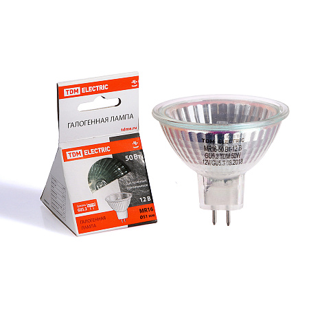 Лампа накаливания галогенная 50W-12V GU5,3 MR16 TDM SQ0341-0007 *10/200