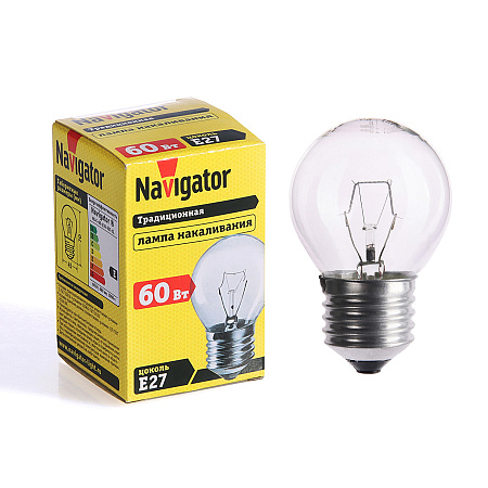 Лампа накаливания 60W Е27 шар прозрачная Navigator 94312 *10/100