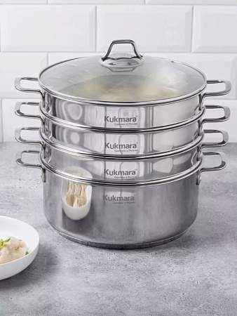 Мантоварка-пароварка нерж. 3-х ярусная, 7,0л, d280мм,выс.335мм д/Индукции STM-702803G "Kukmara" *1/2