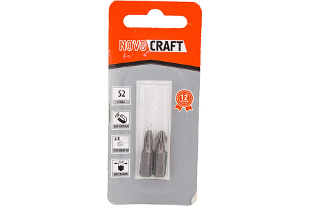 Бита крестовая PH2х 25мм (2 шт) магнитная S2 хвостовик1/4"Е (B42-11-0252G) NovoCRAFT *1/25