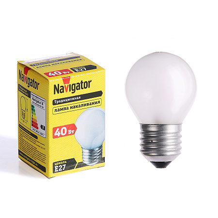 Лампа накаливания 40W Е27 шар матовая Navigator 94311 *10/100