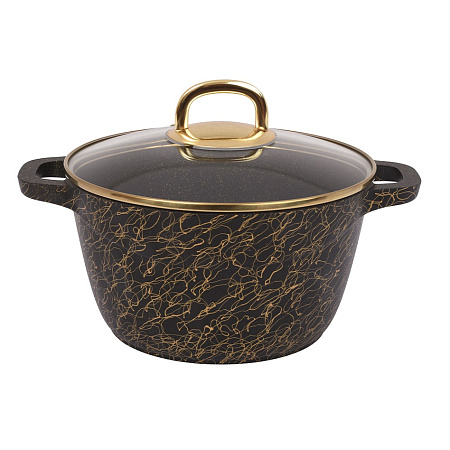Кастрюля алюм. литая а/приг. Kukmara "Грация" черный/золото 4,5л Стекл.кр. кчз45а (Кукмор) *1/3