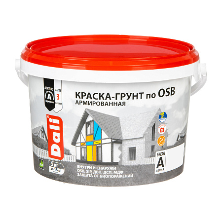 Краска - грунт по OSB акриловая для внутренних и наружных работ 3 кг ДАЛИ База А *1/120